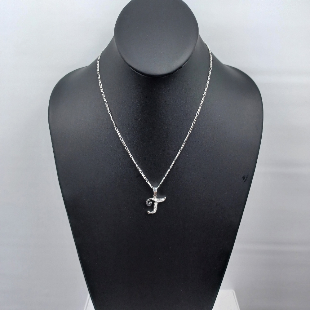 925 sterling silver alphabet letter T pendant necklace - Picture 5 of 17